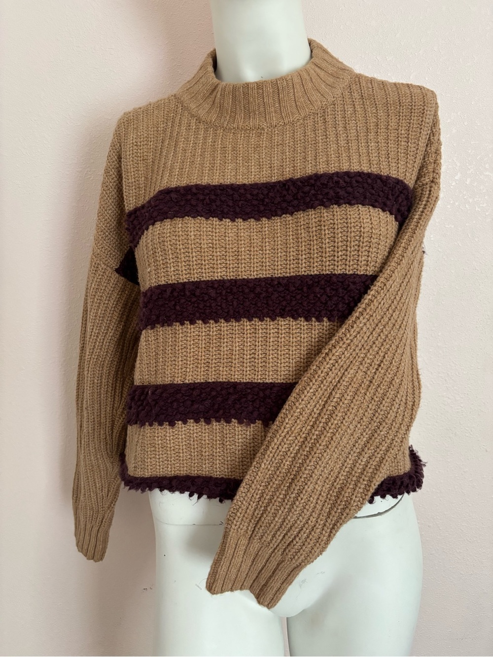 Lou & Grey Chunky Striped Knit Sweater Cotton Cashmere Alpaca Blend Fits M - Picture 2 of 8